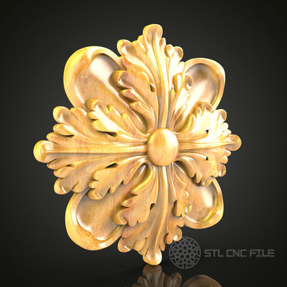 Elegant Floral Rosette STL File for CNC, 3D Wood Carving Model, Artcam Aspire, Wall Decor, Artistic Woodwork