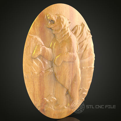 Fierce Bear Roaring Wood Carving STL File for CNC Router