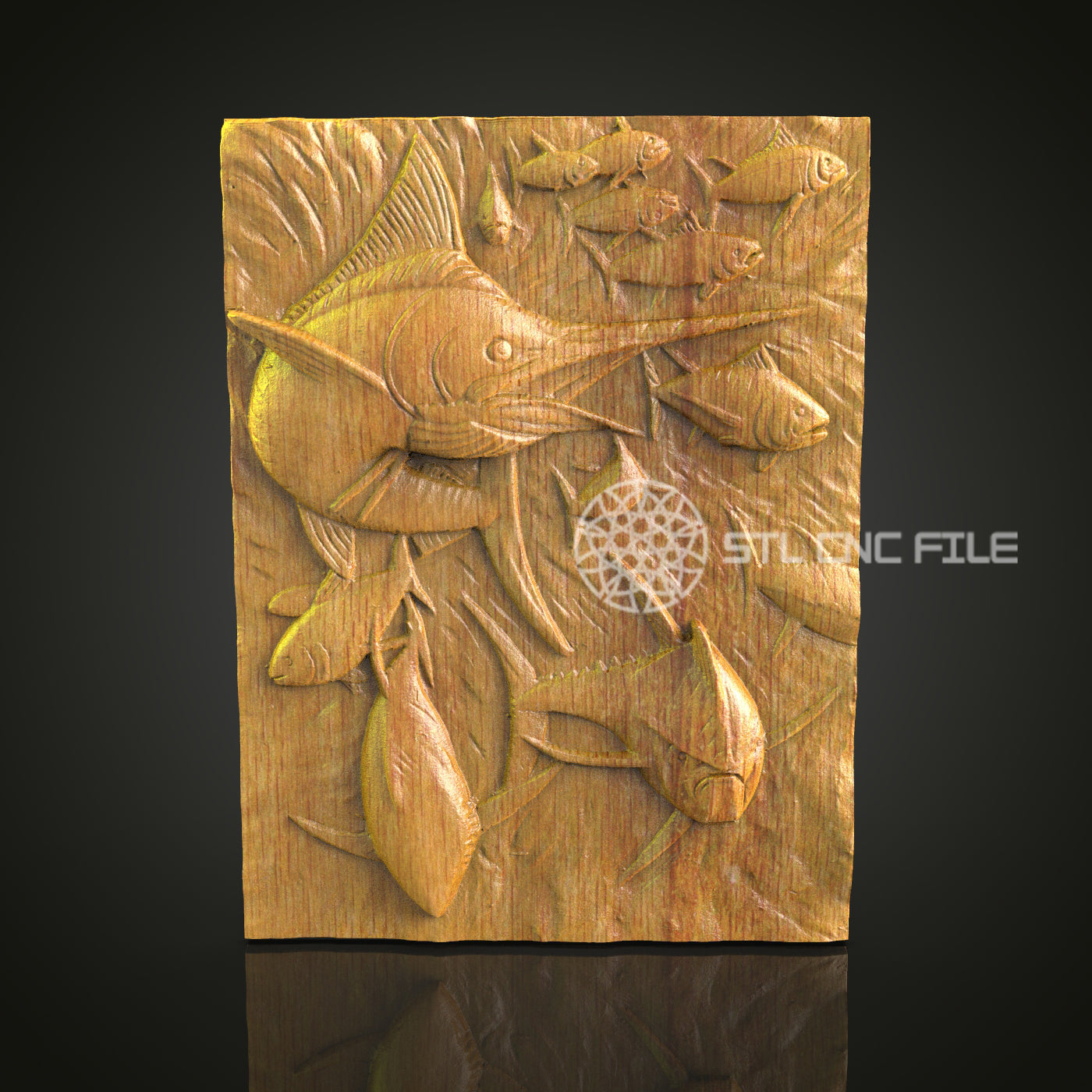 Dynamic Fish Scene CNC Carving File - Aquatic Wood Art for CNC Router, Compatible with Artcam, Aspire