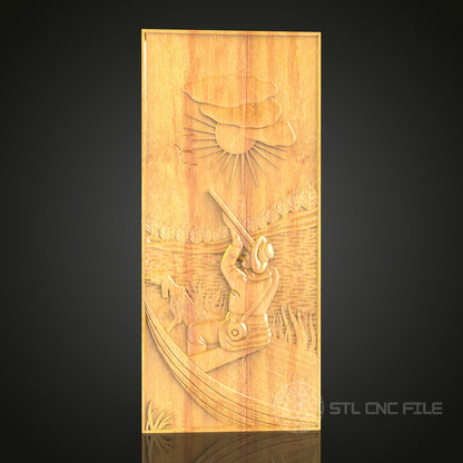Ancient Warrior in Boat Relief STL Model for CNC Router - Artcam, Aspire Compatible, Mythical Wood Carving