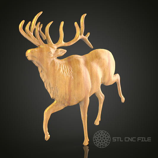 Majestic Elk in Motion – CNC Router STL Model for Wildlife Wood Art