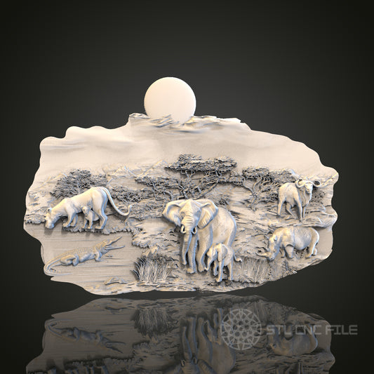 STL Model Safari Scene for CNC Router Engraver, Artcam, Aspire, Wood Wall Decor, 3D Printer