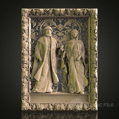 Medieval Couple Relief STL Model for CNC Router, Aspire, Artcam, 3D Printer, Wall Decor, Wood Art