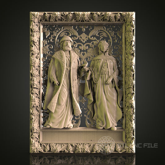 Medieval Couple Relief STL Model for CNC Router, Aspire, Artcam, 3D Printer, Wall Decor, Wood Art