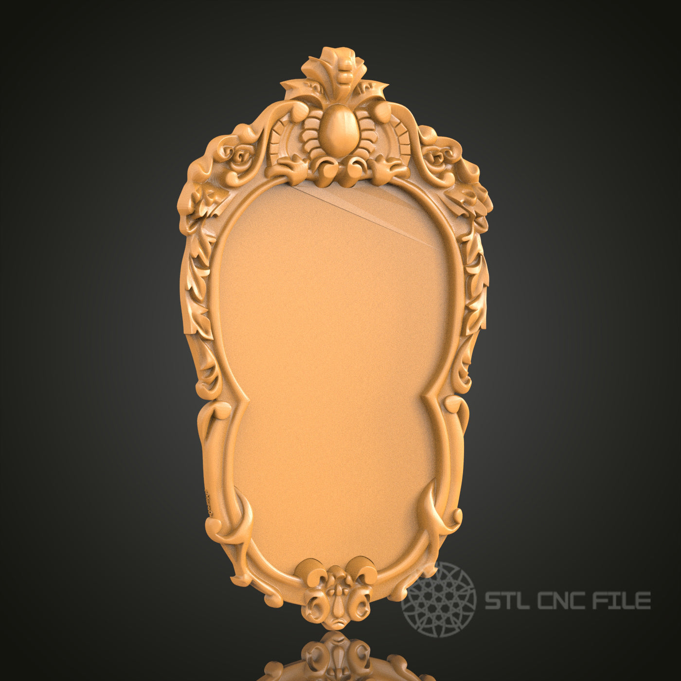 Floral Scrollwork Mirror Frame STL Model – Ideal for CNC and 3D Printing