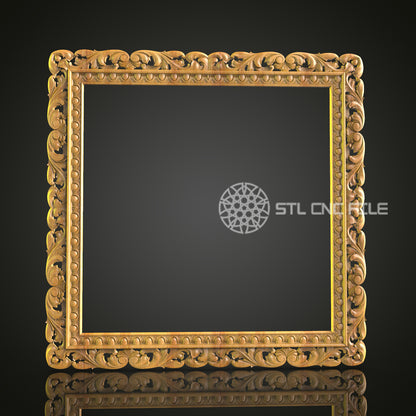 Luxurious Carved Picture Frame - CNC Engraved Wood, Ornamental STL Design