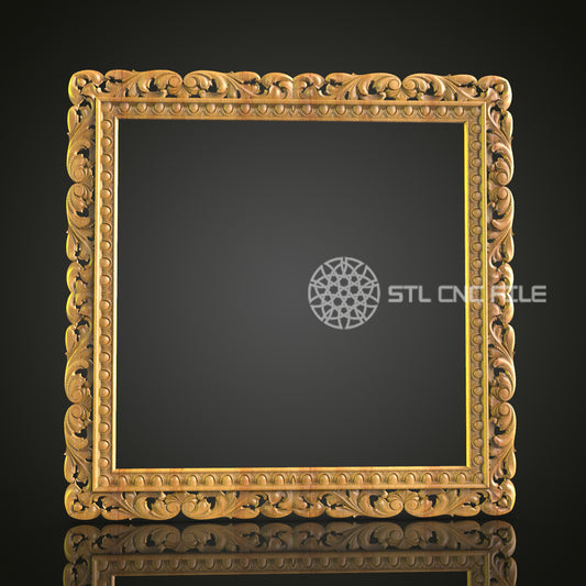 Luxurious Carved Picture Frame - CNC Engraved Wood, Ornamental STL Design