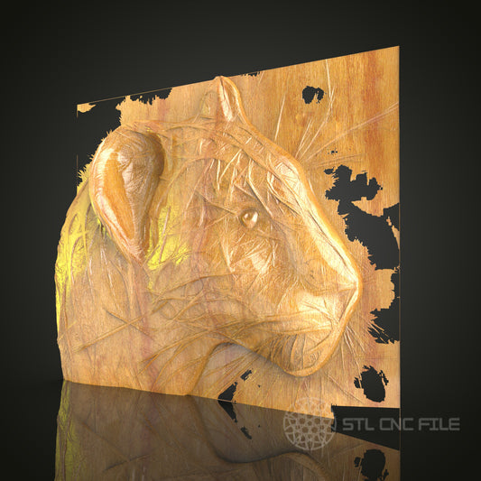 Intense Tiger Gaze – CNC Engravable STL Model for Artistic Wood Decor