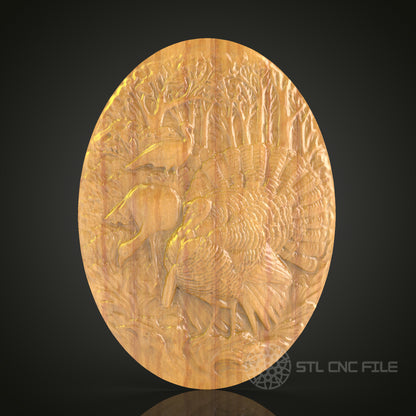 Turkey and Elk Forest Scene CNC Carving STL File