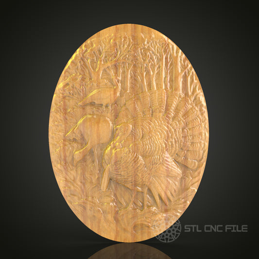 Turkey and Elk Forest Scene CNC Carving STL File