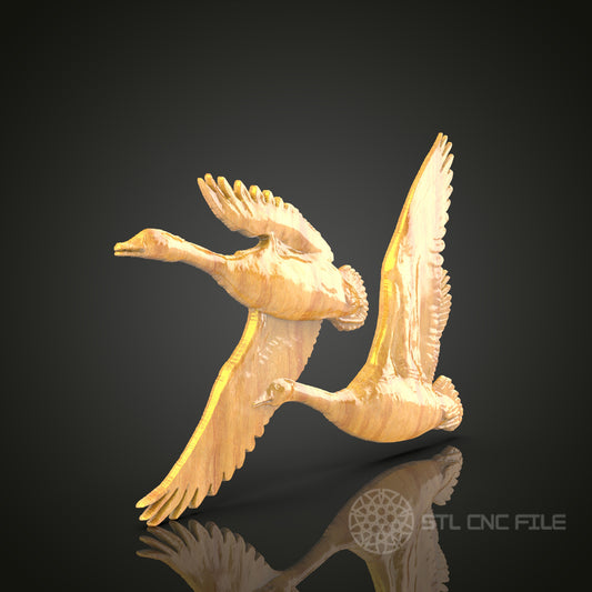 Elegant Swan Flight Wall Art – CNC Engravable STL Model for Wood Decor