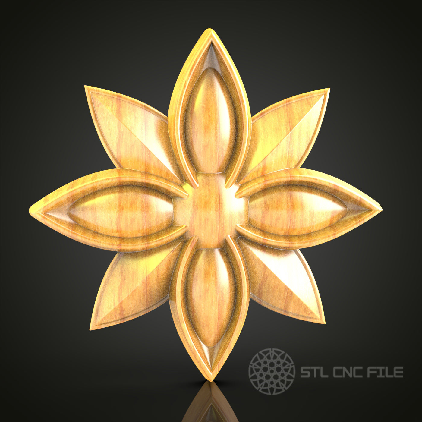 Floral Star STL Model for CNC Router, Compatible with Artcam, Aspire - Wood Art Wall Decor