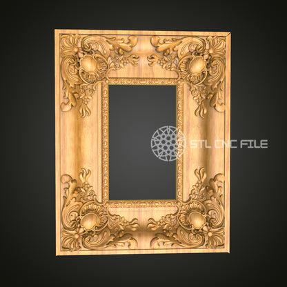 Exquisite Square Baroque Mirror Frame STL File, Ornate CNC Router Design
