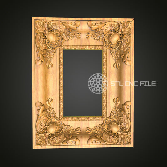 Exquisite Square Baroque Mirror Frame STL File, Ornate CNC Router Design