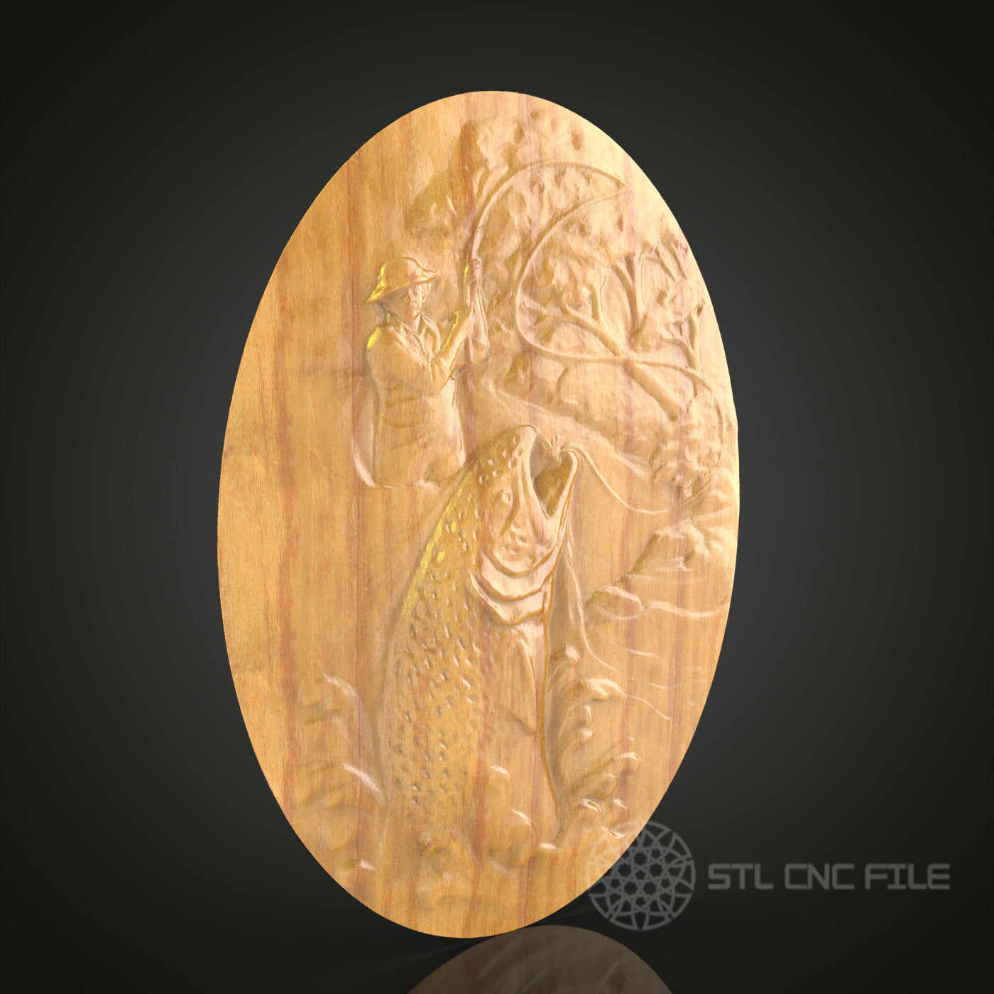 Fisherman's Triumph – CNC Router STL Model for Wood Carving