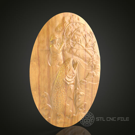 Fisherman's Triumph – CNC Router STL Model for Wood Carving