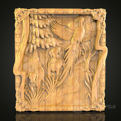 Wildlife Paradise 3D STL Model - CNC Router File for Forest Scene Wood Carving, Animal Decor