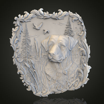 Hunting Dog Relief STL Model for CNC Router Engraver, Artcam, Aspire, Wood, Wall Decor