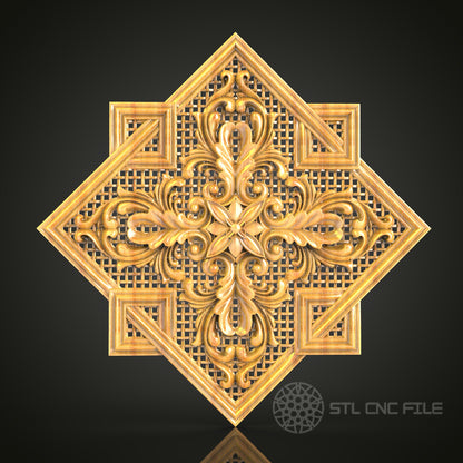 Geometric Ornate Panel STL Model for CNC Router, Compatible with Artcam, Aspire - Luxurious Wall Decor