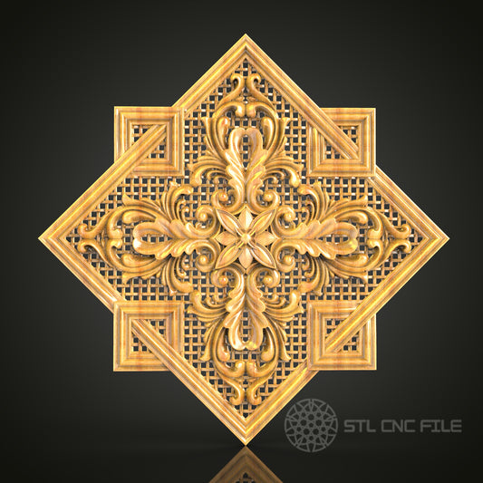 Geometric Ornate Panel STL Model for CNC Router, Compatible with Artcam, Aspire - Luxurious Wall Decor