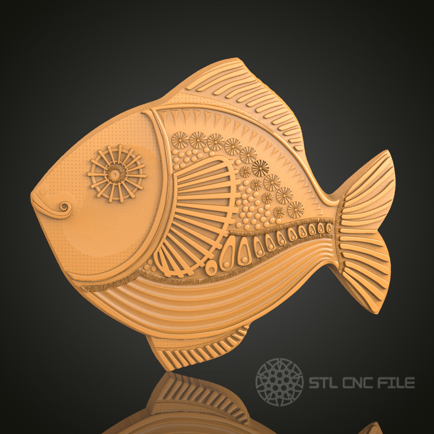 Intricate Fish Relief - STL Model for CNC Router and 3D Printing - Compatible with Artcam, Aspire