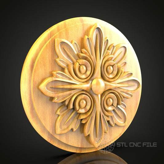 Symmetrical Floral Medallion CNC Router STL Model - Ornate Wood Carving