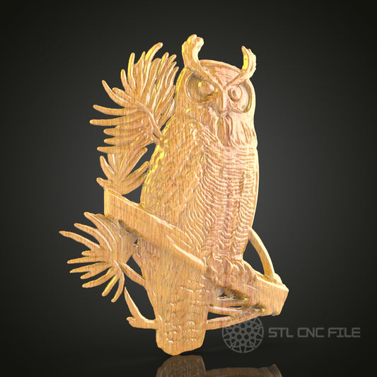 Wise Owl Perched CNC Carving STL File for Wood Art