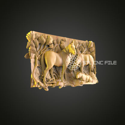 Enchanted Forest Horse Relief - CNC Router STL Model, Equestrian Wall Art, Artcam Aspire Files