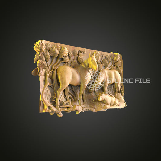 Enchanted Forest Horse Relief - CNC Router STL Model, Equestrian Wall Art, Artcam Aspire Files