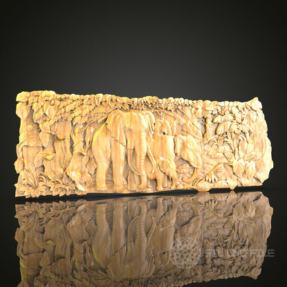 Elephant Family Relief STL Model for CNC Router - Artcam, Aspire Compatible, Wildlife Wood Carving