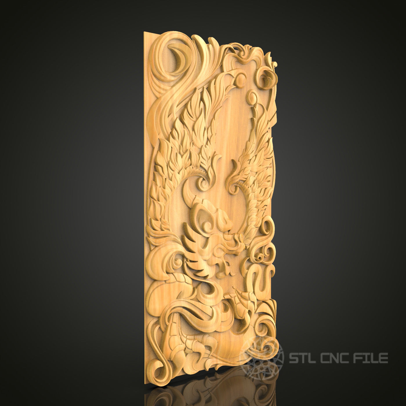 Elegant Wood Carving STL Model for CNC Routers - Artcam, Aspire Compatible, Wall Decor, 3D Printer Ready