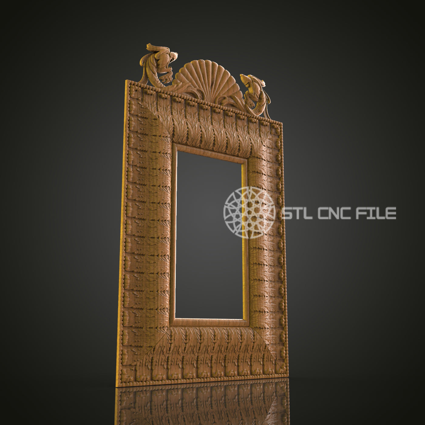 Elegant Shell and Dolphin 3D Frame STL Model for CNC Router Engraver - Artcam, Aspire, CNC Files, Wall Decor, 3D Printer