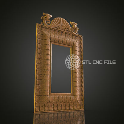 Elegant Shell and Dolphin 3D Frame STL Model for CNC Router Engraver - Artcam, Aspire, CNC Files, Wall Decor, 3D Printer