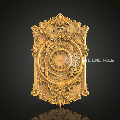 Ornate Rococo 3D STL Clock Model - CNC Woodworking, Luxurious Wall Art, Carving Files for Artcam & Aspire, Elegant Home Decor Design