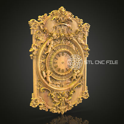 Ornate Rococo 3D STL Clock Model - CNC Woodworking, Luxurious Wall Art, Carving Files for Artcam & Aspire, Elegant Home Decor Design