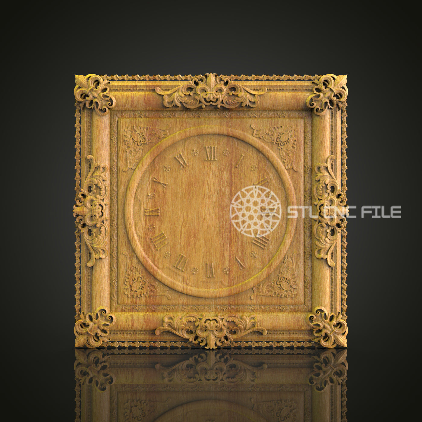 Ornate Square Clock Frame STL, CNC Carving File, Classic Wall Art Decor