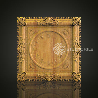 Ornate Square Clock Frame STL, CNC Carving File, Classic Wall Art Decor