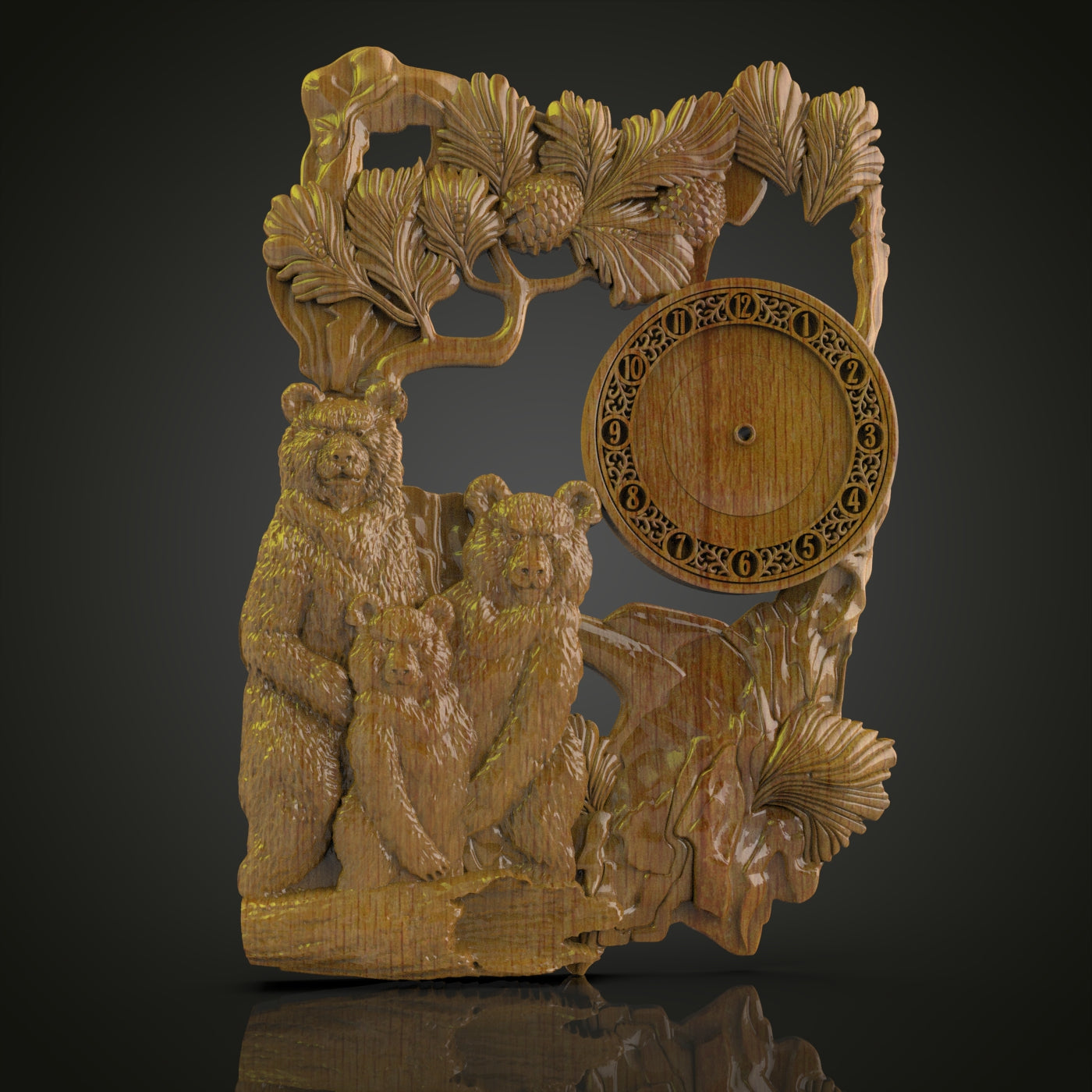 Forest Bear Family Clock STL Model, CNC Router Engraving File, Woodland Wall Art, Compatible with Artcam Aspire, Nature Inspired CNC Design