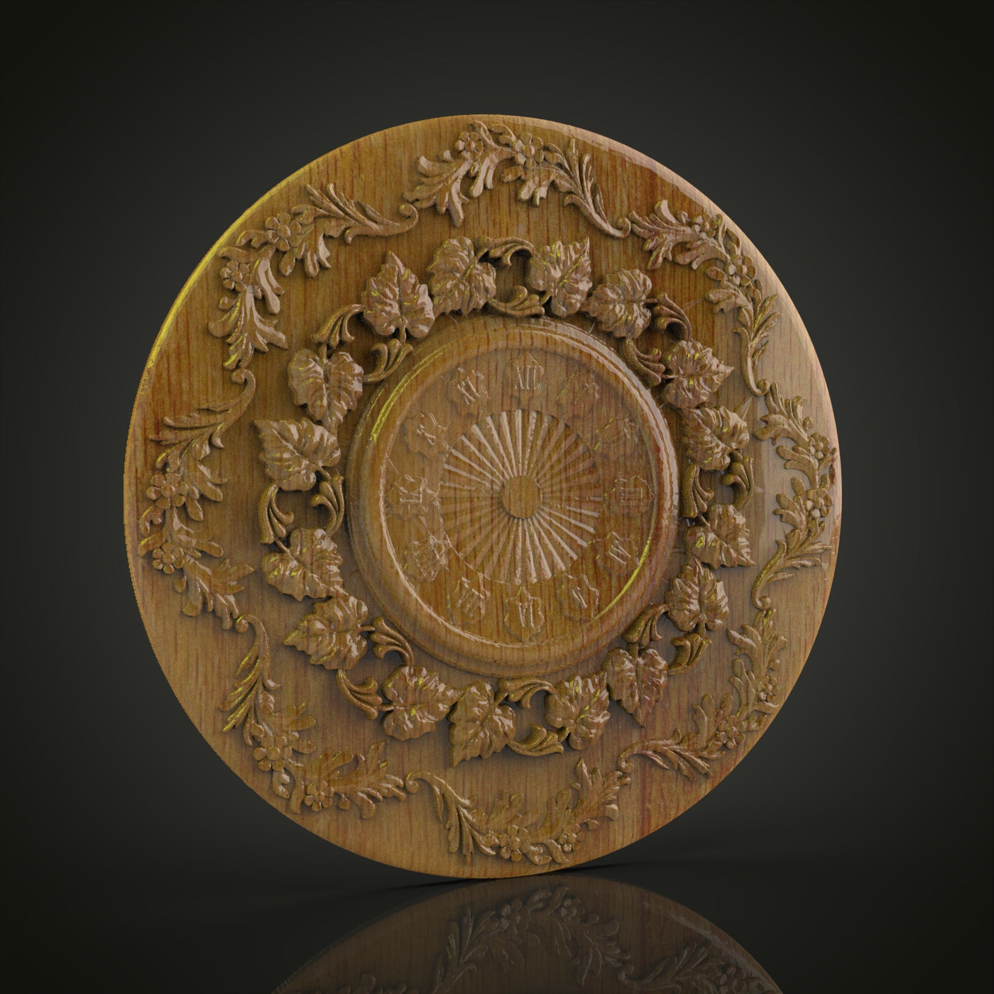 Floral Elegance Clock STL Model, CNC Router File for Ornate Wall Art, Compatible with Artcam and Aspire, Intricate Wood Carving Decor Design