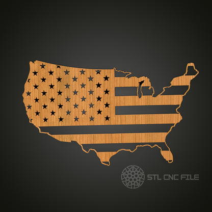 USA Flag STL Model for CNC Router, Wood Wall Art Files, Engraver CNC Artcam Aspire, Home Decor