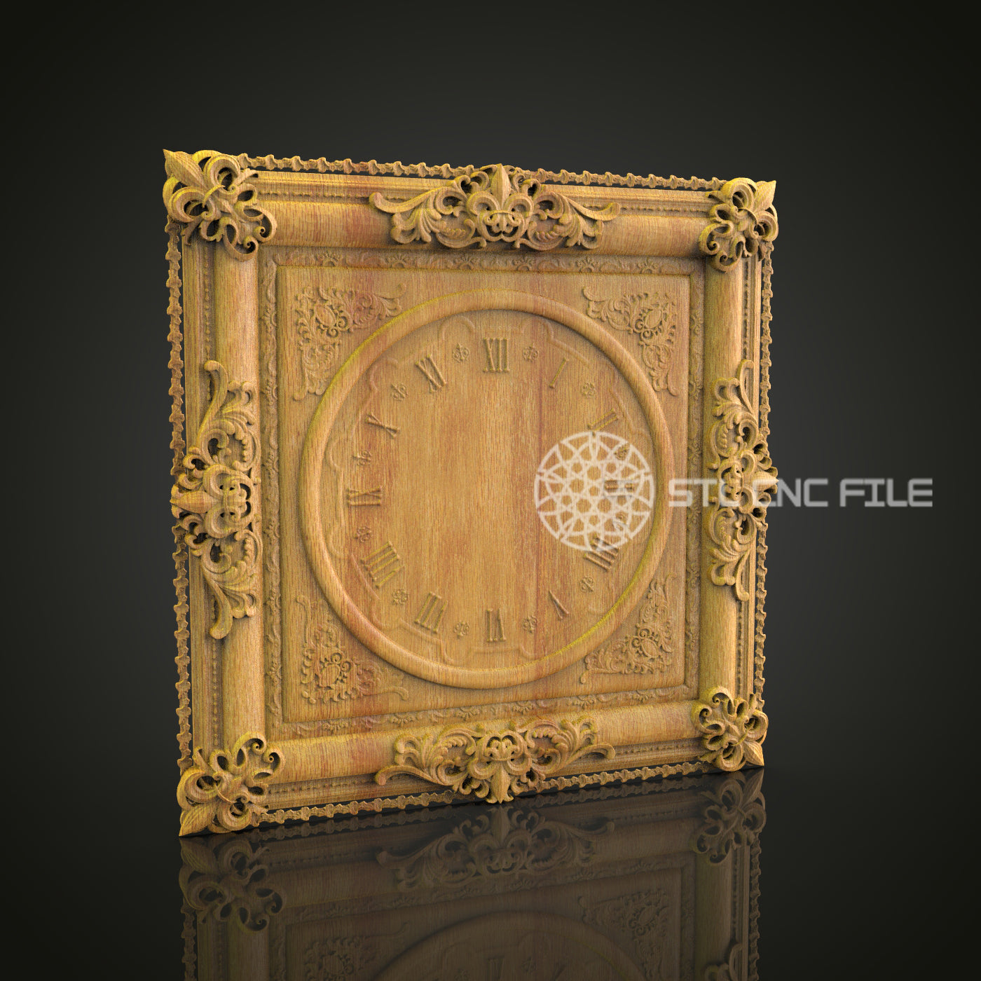 Ornate Square Clock Frame STL, CNC Carving File, Classic Wall Art Decor