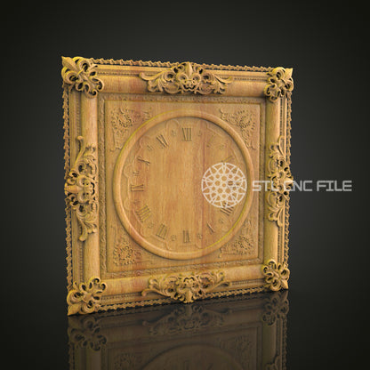Ornate Square Clock Frame STL, CNC Carving File, Classic Wall Art Decor