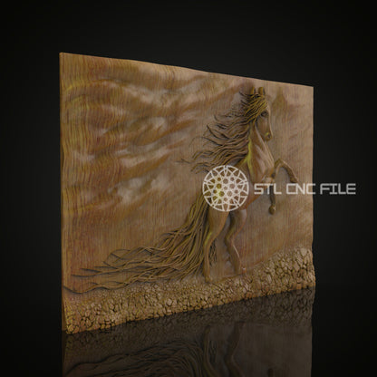 Majestic Horse 3D Relief - STL Model for CNC Router, Wood Engraving with Artcam, Aspire, CNC Files, Wood Art, Wall Decor, Equestrian