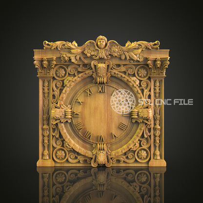 Renaissance Mantel Clock STL, CNC Carving Art, Luxe Wall Decor Design