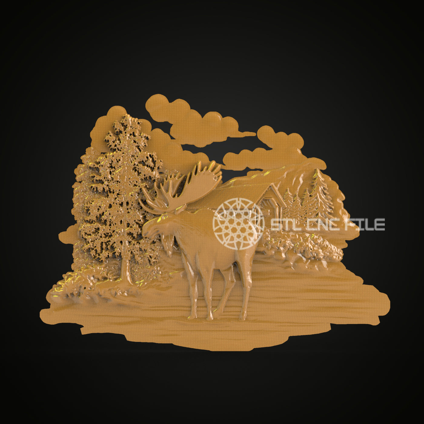 Serene Elk Forest Scene STL Model – Perfect for CNC Engraving, Artcam & Aspire - Wall Art Wood Decor