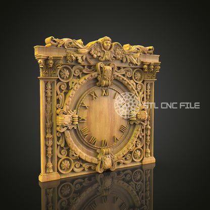 Renaissance Mantel Clock STL, CNC Carving Art, Luxe Wall Decor Design