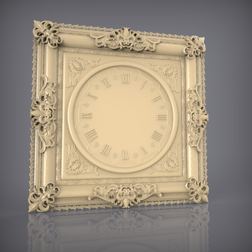 Ornate Square Clock Frame STL, CNC Carving File, Classic Wall Art Decor