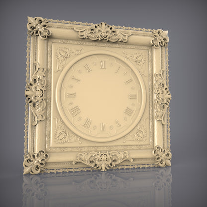 Ornate Square Clock Frame STL, CNC Carving File, Classic Wall Art Decor