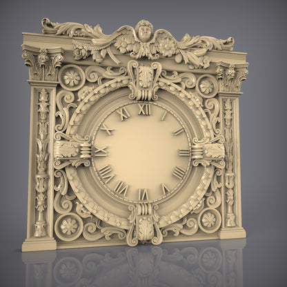 Renaissance Mantel Clock STL, CNC Carving Art, Luxe Wall Decor Design