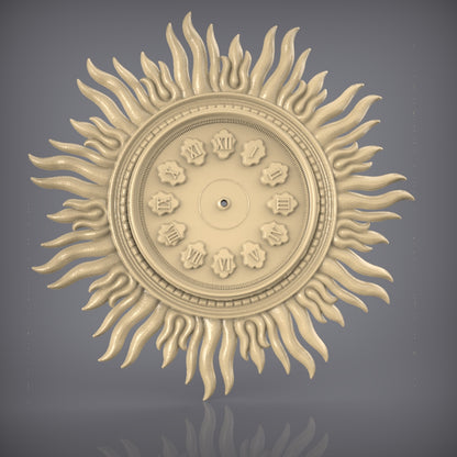 Sunburst Clock 3D Model STL, CNC Engraving File, Artcam Aspire Carving, Woodworking Decor, Wall Art CNC Design